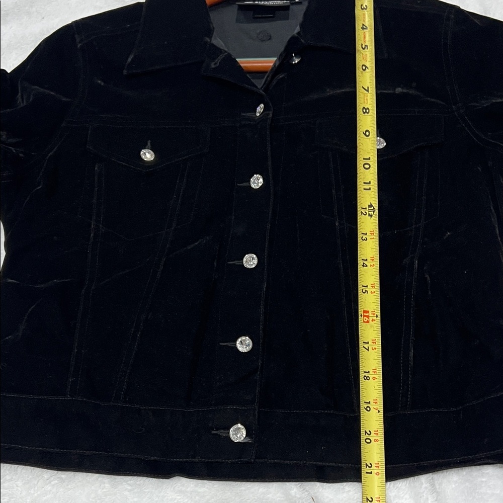 Vintage Christine Alexander Black Velvet Jacket Rhinestones Button size S - Picture 9 of 12